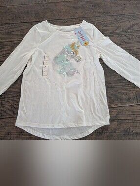 Cat & Jack White Long-Sleeve Top with Sequin Mermaid